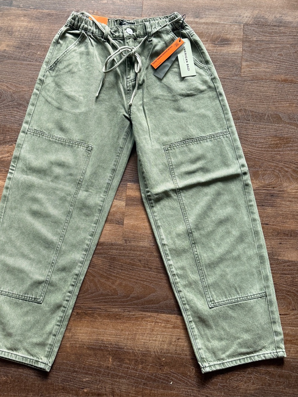 American Bazi Barrel Pants Women S Olive Wash High Rise Drawstring NWT RJH-21162